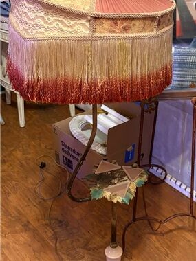 Vintage Ashtray Floor Lamp W/Pink Depression Glass Inserts & Stand Design MCM